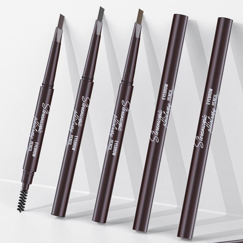 Eyebrow Pencil Dual-Ended Waterproof Retractable Slant Eye Makeup Cosmetic Tool - Brown