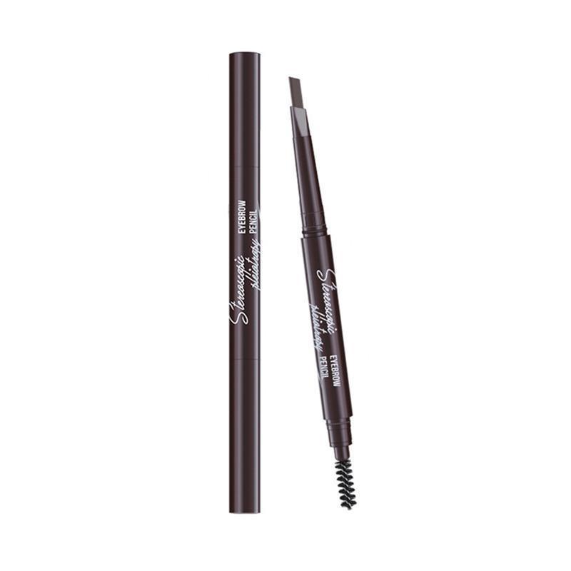 Eyebrow Pencil Dual-Ended Waterproof Retractable Slant Eye Makeup Cosmetic Tool - Brown