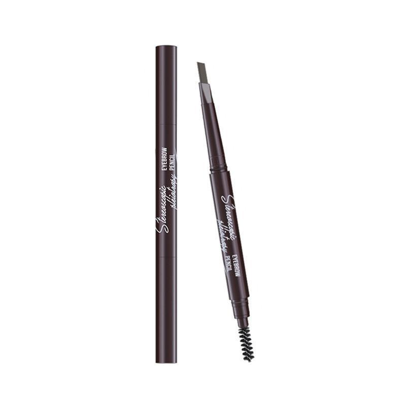 Eyebrow Pencil Dual-Ended Waterproof Retractable Slant Eye Makeup Cosmetic Tool - Grey