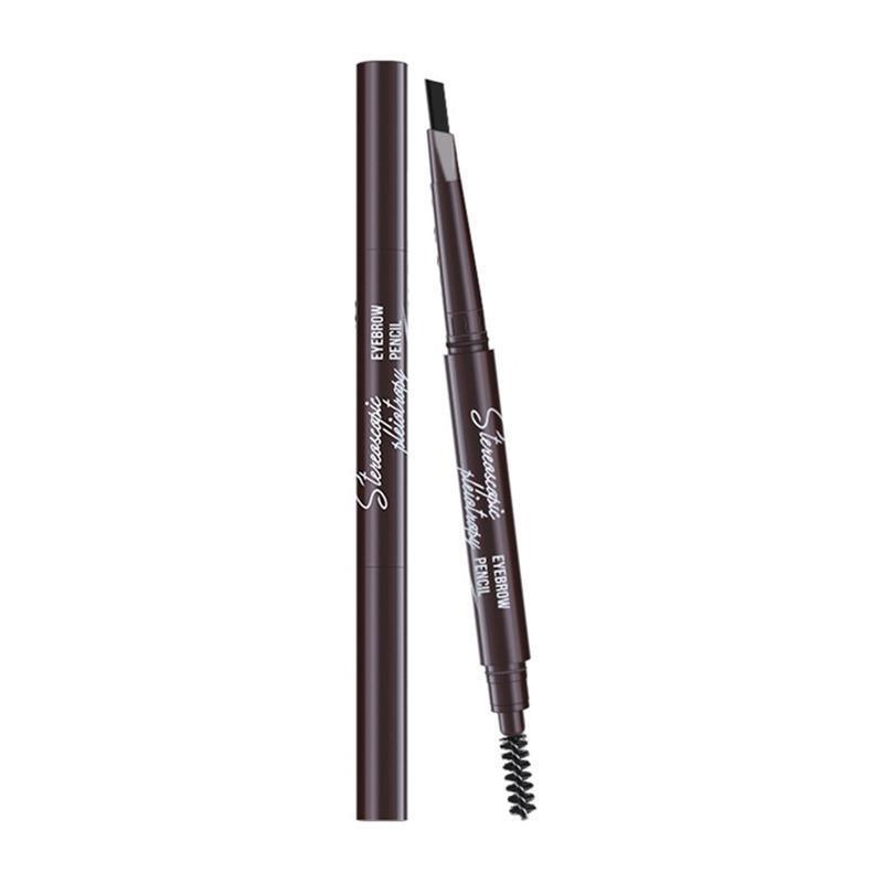 Eyebrow Pencil Dual-Ended Waterproof Retractable Slant Eye Makeup Cosmetic Tool - Dark Brown