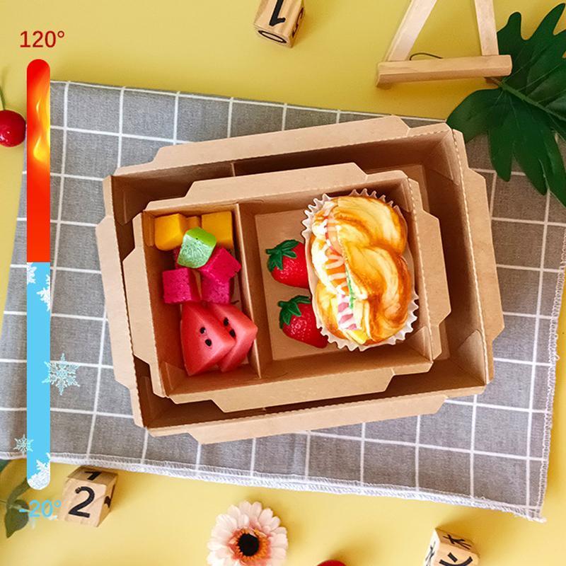 200 x Brown Bento Salad Pasta Rice Kraft Paper Lunch Box Takeaway Food Container - 1200ml+PET lid