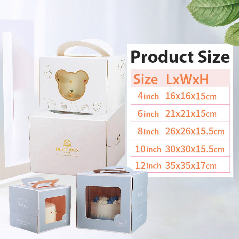 30PCS Grey Portable Cake Boxes Display Window Packing Case with Handle Birthday - 8 inch