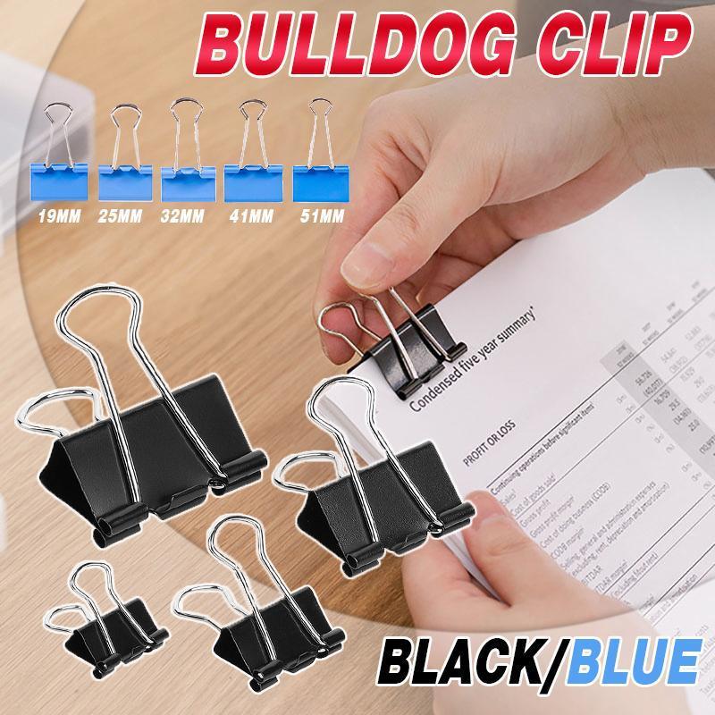 20PCS Black Bulldog Foldback Clips Document Paper Clamps Multiple Sizes - Blue 51mm