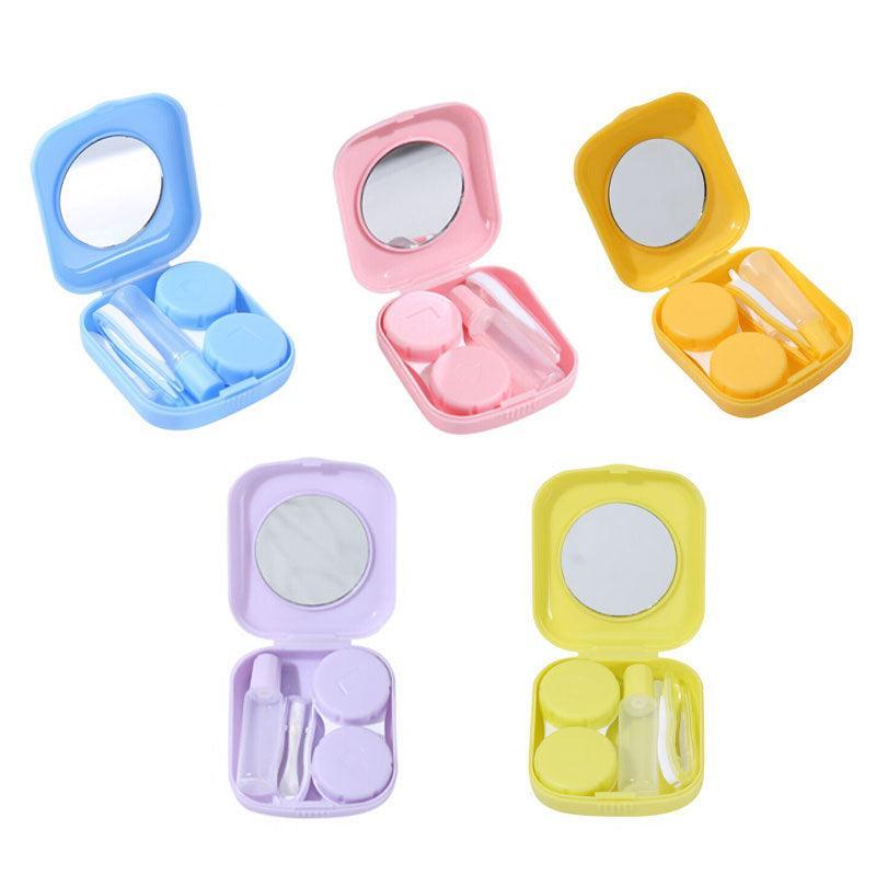 Pocket Plastic Mini Contact Lens Case Kit Outdoor Travel Holder Mirror Container - Pink