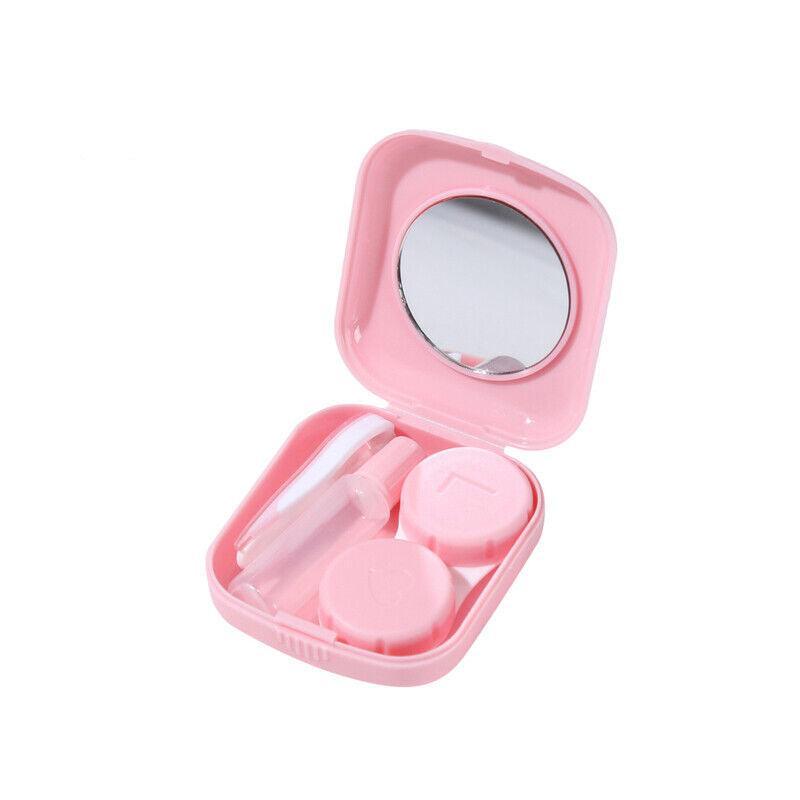 Pocket Plastic Mini Contact Lens Case Kit Outdoor Travel Holder Mirror Container - Pink