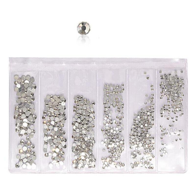 1440Pcs Glitter Rhinestones Crystal Clear Flat Bottom Glass Nail Art Nail Drill - Black