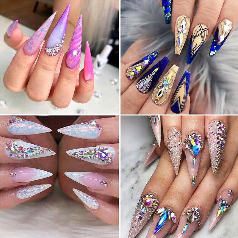 1440Pcs Glitter Rhinestones Crystal Clear Flat Bottom Glass Nail Art Nail Drill - Blue