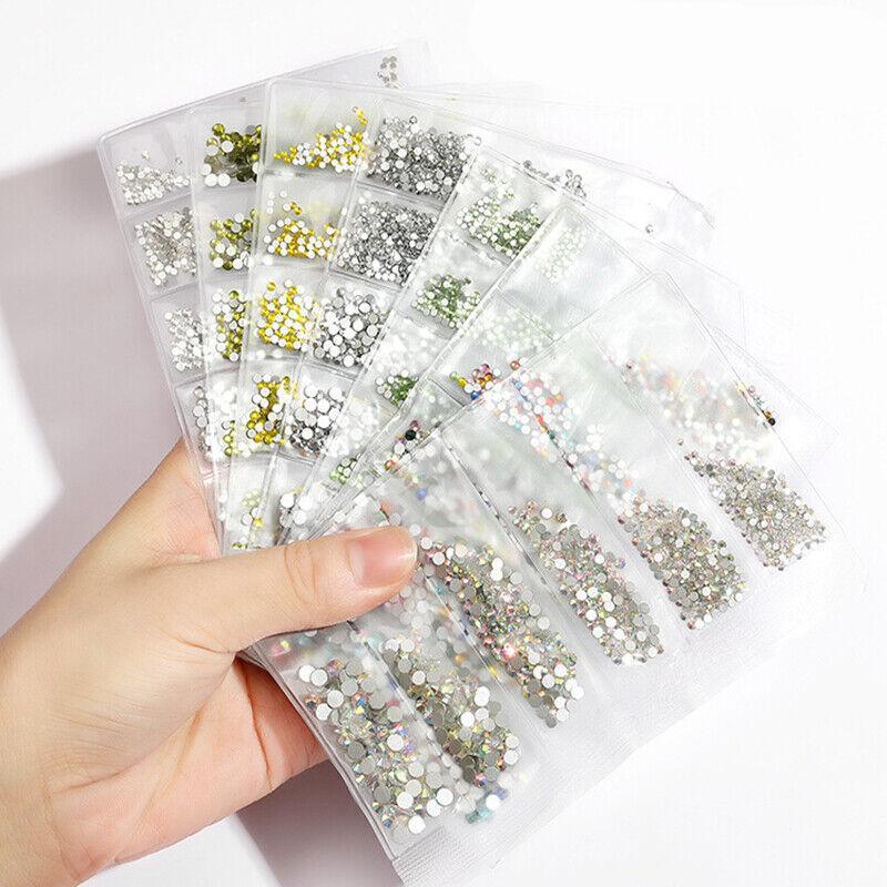 1440Pcs Glitter Rhinestones Crystal Clear Flat Bottom Glass Nail Art Nail Drill - Light Green
