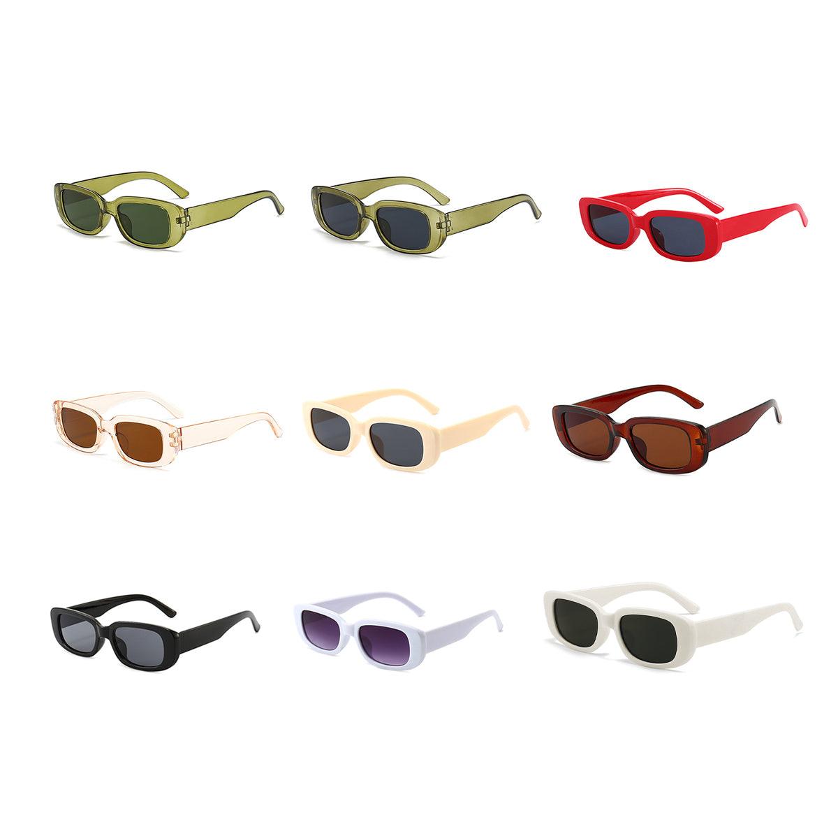 Unisex Fashion Small Frame Sunglasses Colorful Rectangle Glasses Shades Goggles - Champagne Frame+Brown Lens