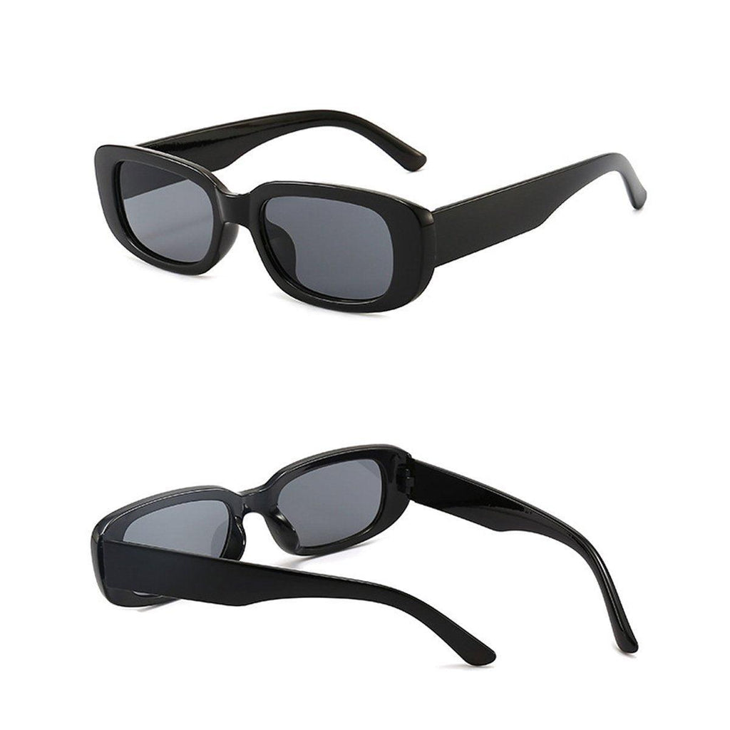 Unisex Fashion Small Frame Sunglasses Colorful Rectangle Glasses Shades Goggles - Black Frame+Black Lens