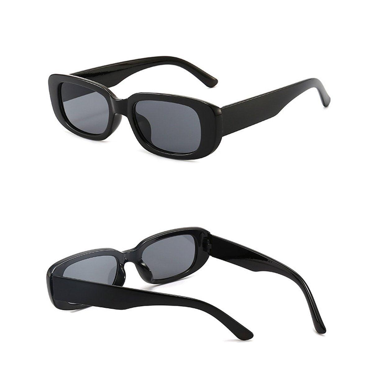 Unisex Fashion Small Frame Sunglasses Colorful Rectangle Glasses Shades Goggles - Black Frame+Black Lens