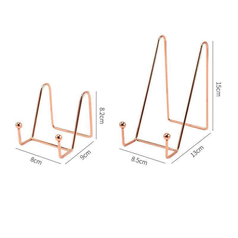 Iron Display Stand Dish Rack-Plate Bowl Picture Frame Photo Book Pedestal Holder - Rose Gold-S