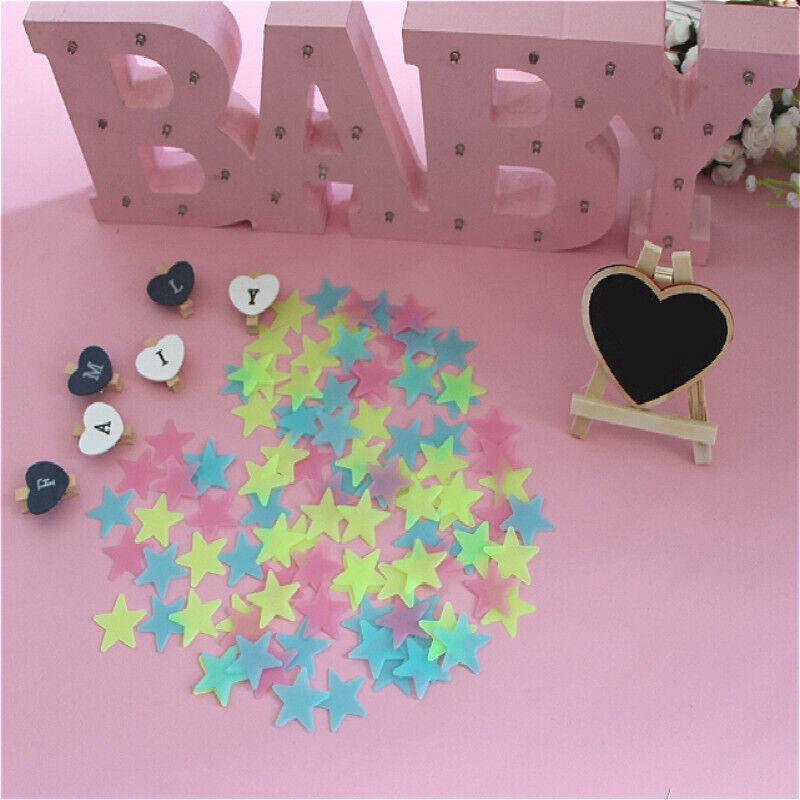 100 Pieces Glow-in-the-Dark Luminous Star Wall Stickers for Bedroom or Ceiling Decor - Multicolour