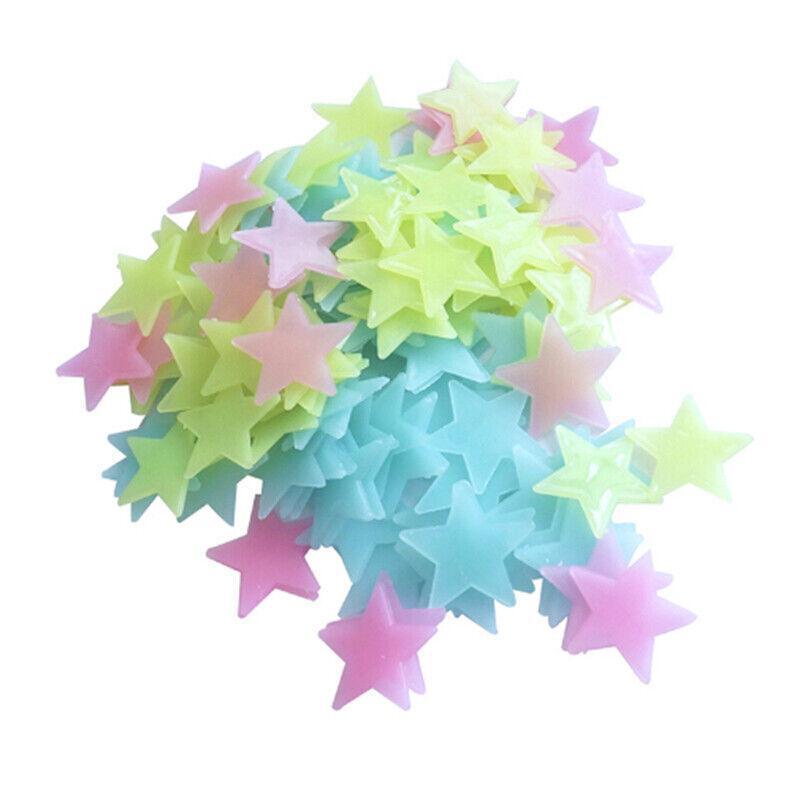 100 Pieces Glow-in-the-Dark Luminous Star Wall Stickers for Bedroom or Ceiling Decor - Multicolour