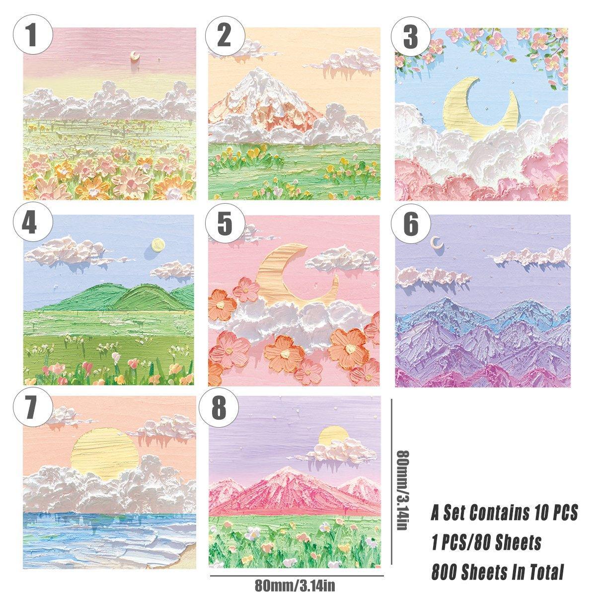 800 Sheets Colorful Oil Painting Sticky Notes Memo Pads Self-Adhesive Notes - 6#
