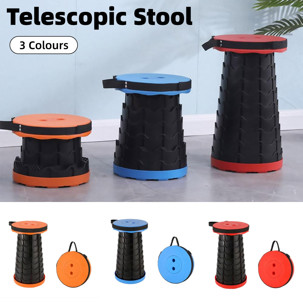 Portable Telescopic Folding Stool Travel Outdoor Seat Compact Retractable Chair - Blue