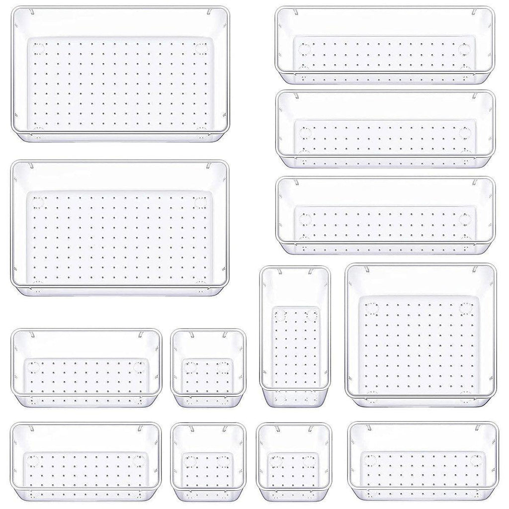 Transparent Plastic Drawer Organiser Set Multifunctional Desktop Storage Box - 13PCS