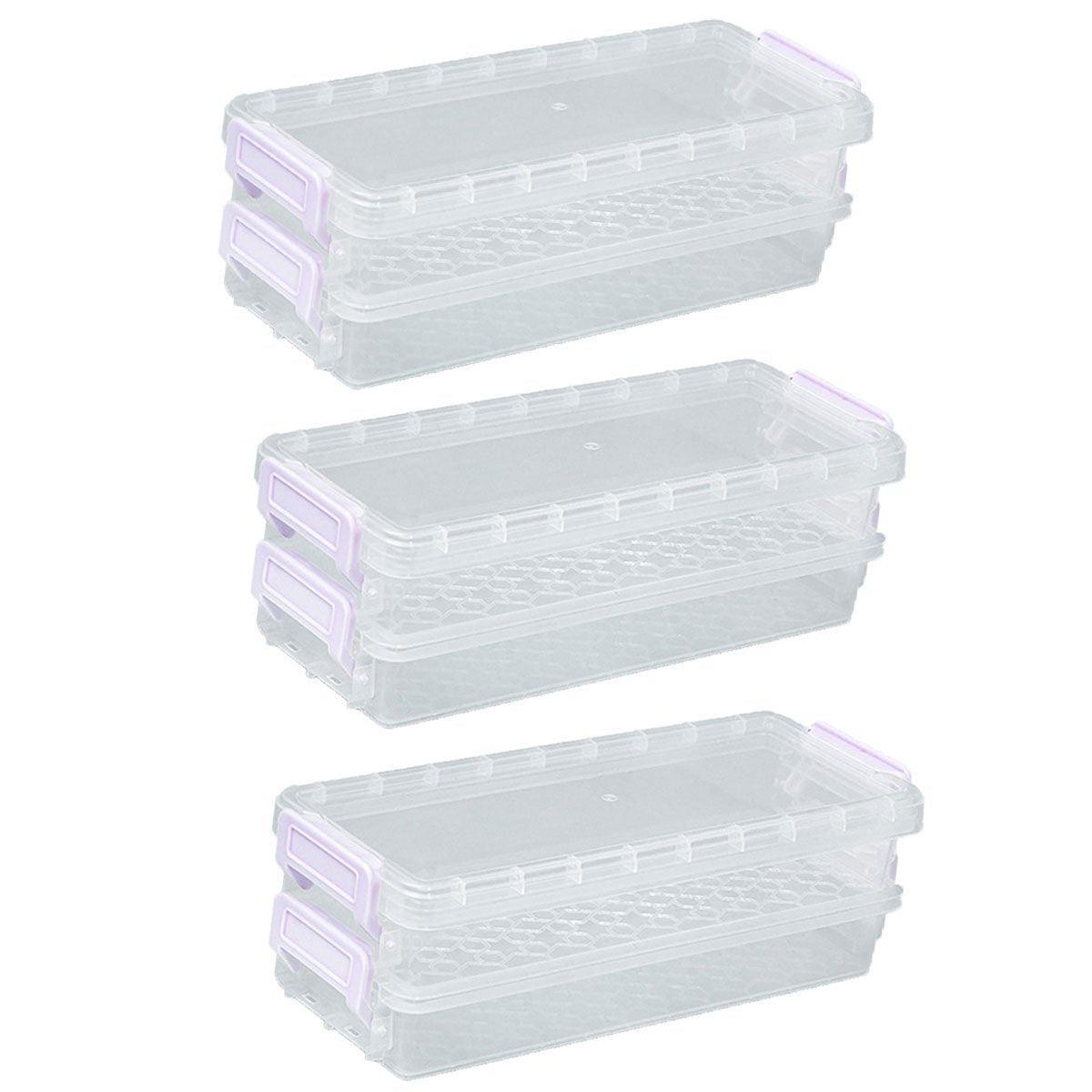 3PCS Clear Plastic Desktop Storage Box 2 Layer Holder DIY Stationery Pencil Case - Grey