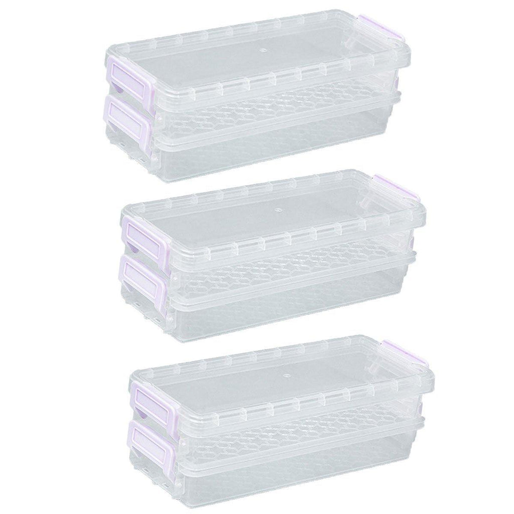 3PCS Clear Plastic Desktop Storage Box 2 Layer Holder DIY Stationery Pencil Case - Yellow