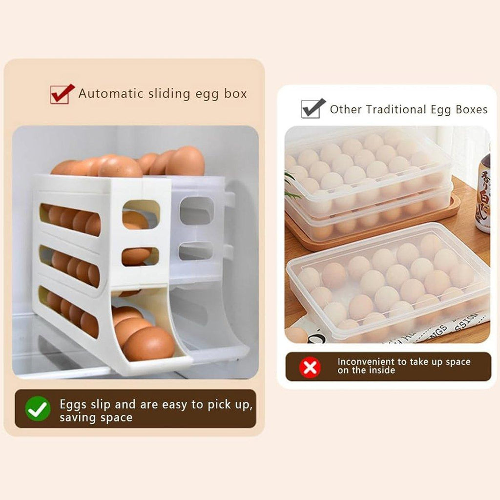 Automatic Scrolling Egg Holder 2/4-Tier Storage Box Container for Refrigerator - Beige(2-Tier)