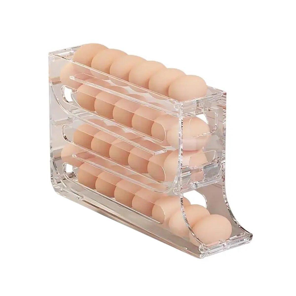 Automatic Scrolling Egg Holder 2/4-Tier Storage Box Container for Refrigerator - Beige(2-Tier)