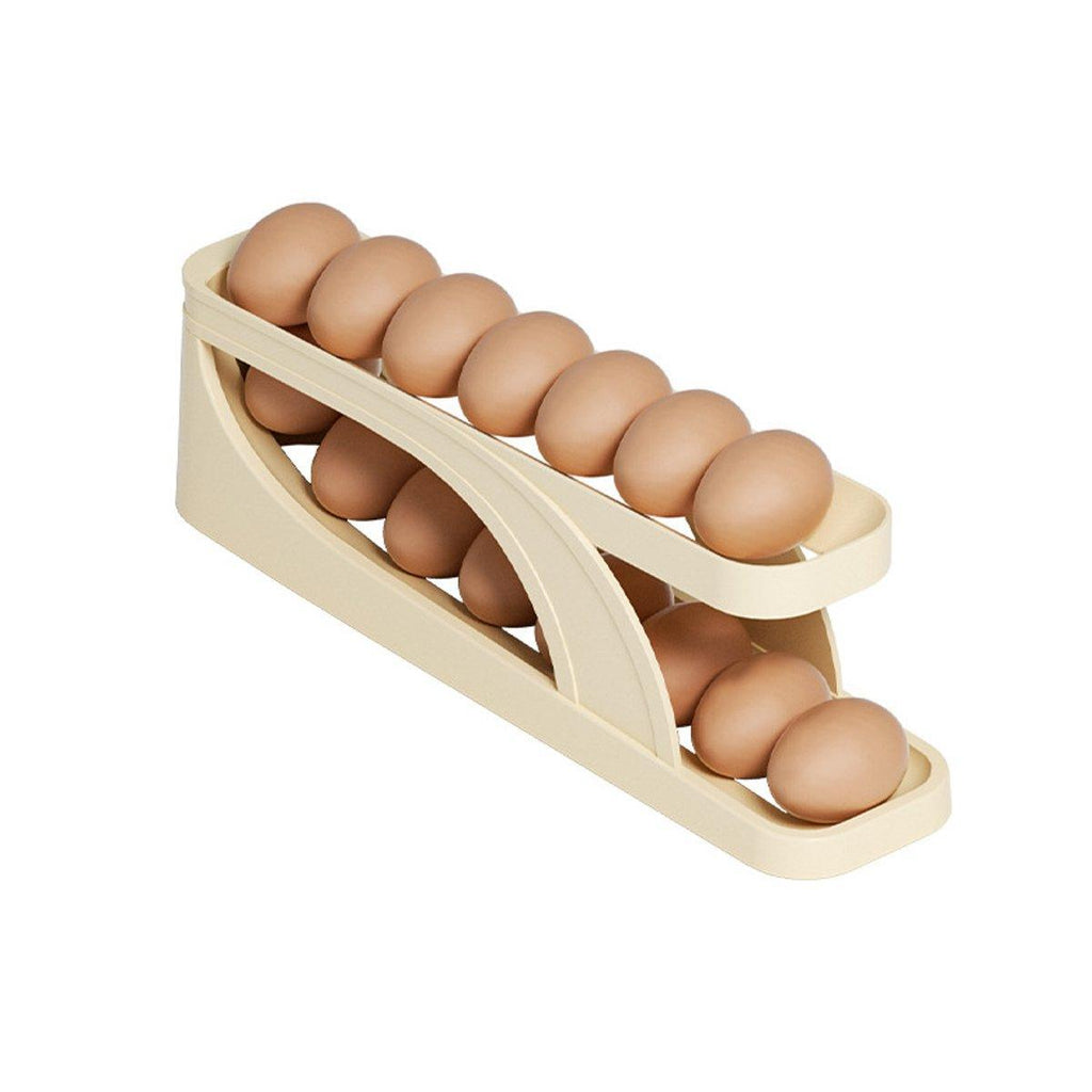 Automatic Scrolling Egg Holder 2/4-Tier Storage Box Container for Refrigerator - Beige(2-Tier)