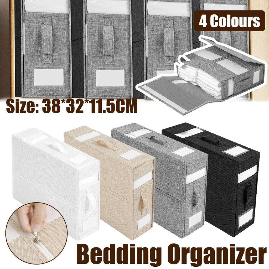 Fabric Storage Box Set Bedding Organizer Closet Blanket Quilt Storage Containers - Grey