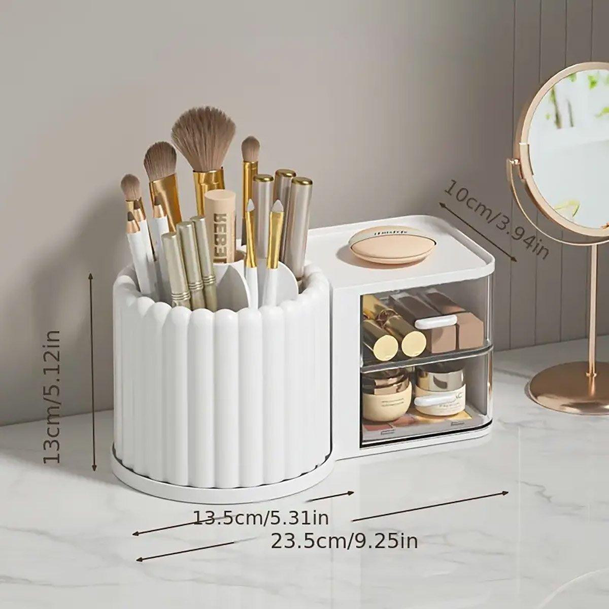 Rotating Cosmetic Pen Holder Dustproof Waterproof Storage Box Sanitary Organizer - Pink