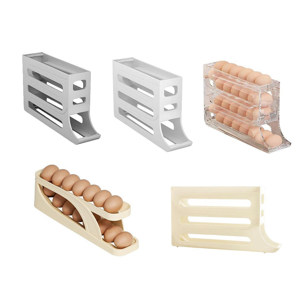 Automatic Scrolling Egg Holder 2/4-Tier Storage Box Container for Refrigerator - White (4-Tier)