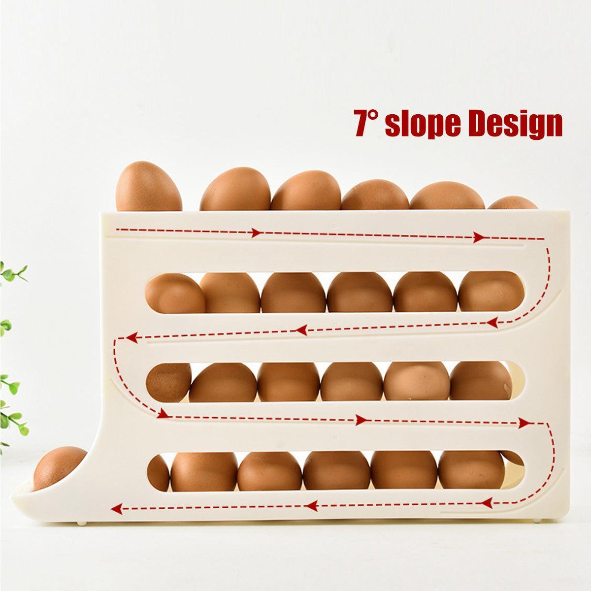 Automatic Scrolling Egg Holder 2/4-Tier Storage Box Container for Refrigerator - White (4-Tier)
