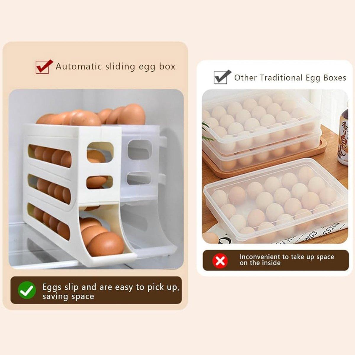 Automatic Scrolling Egg Holder 2/4-Tier Storage Box Container for Refrigerator - White (4-Tier)