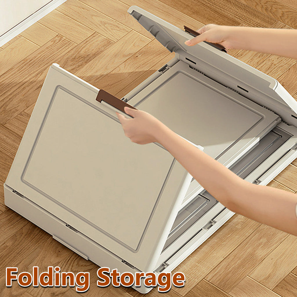 3 Tier Folding Storage Cabinet Shelf with Doors and Wheels for Home Office Dorm