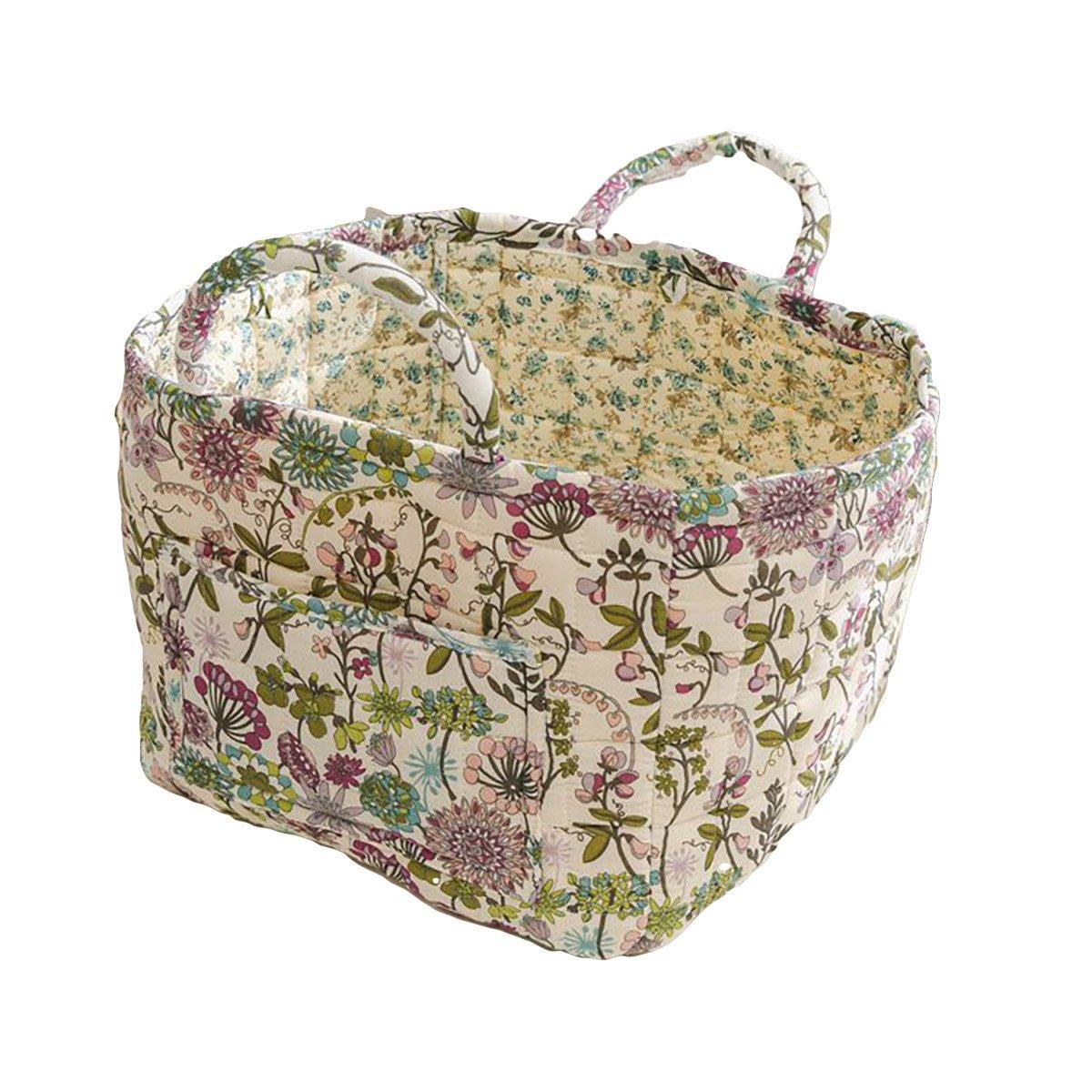 Portable Fabric Storage Basket Korean Pastoral Style Organizer for Home Sundries - Floral2