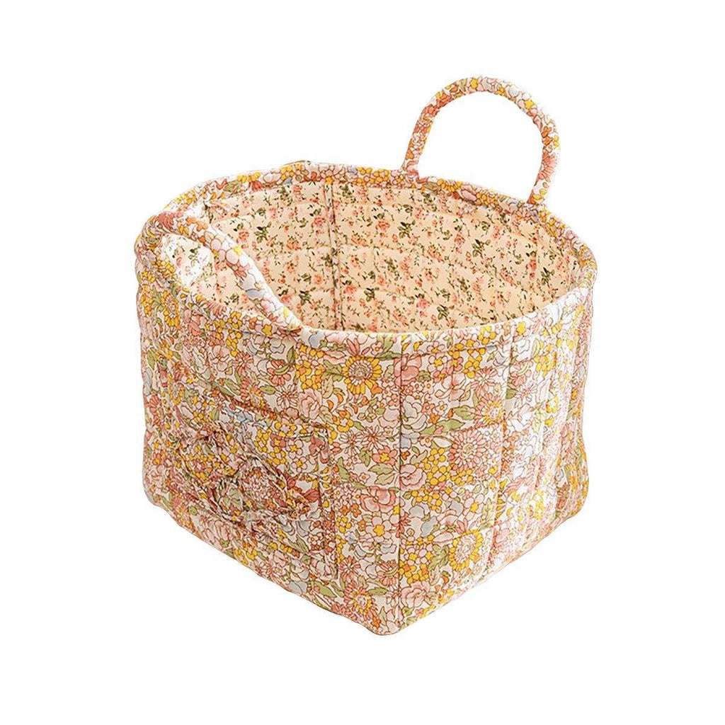 Portable Fabric Storage Basket Korean Pastoral Style Organizer for Home Sundries - Floral2