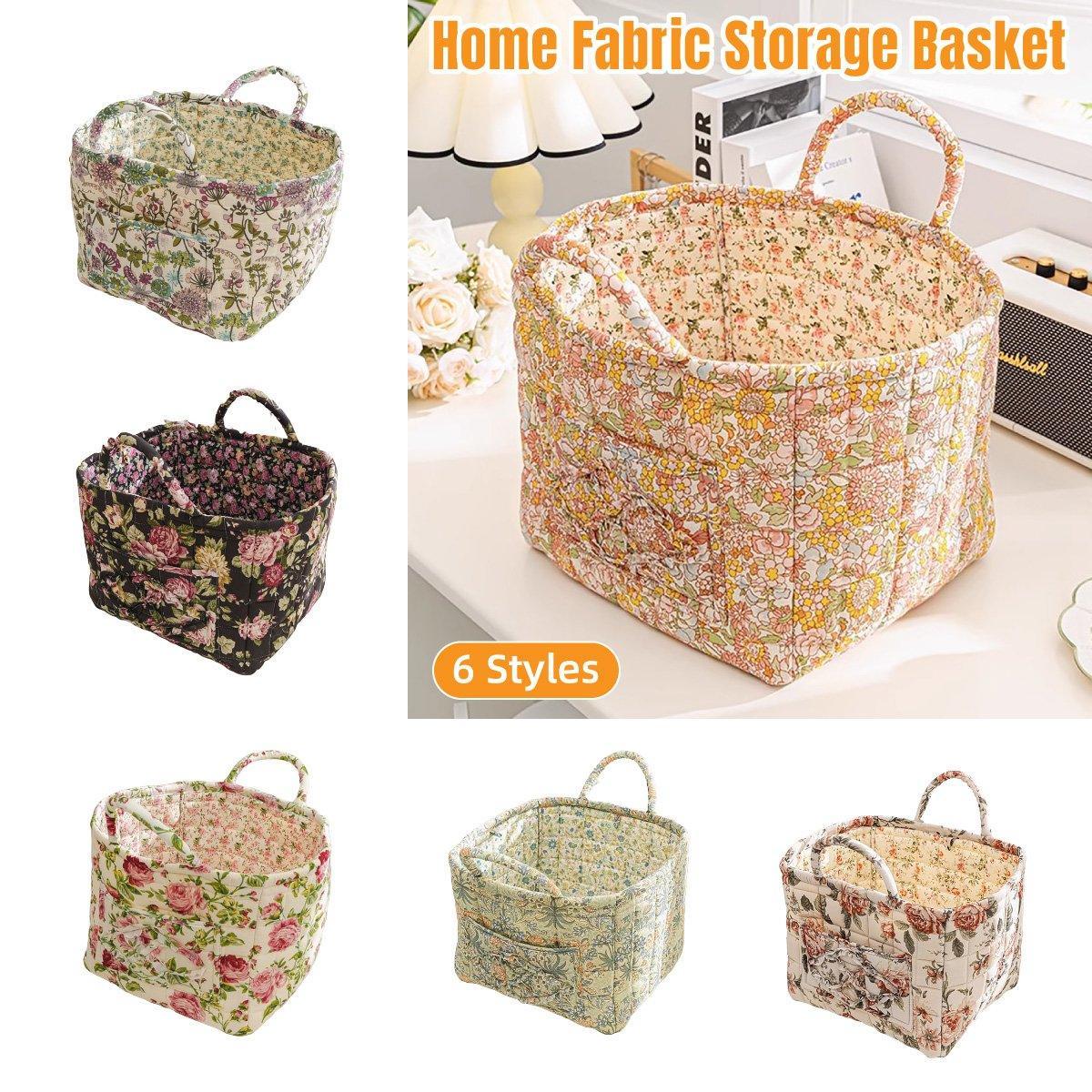 Portable Fabric Storage Basket Korean Pastoral Style Organizer for Home Sundries - Floral4
