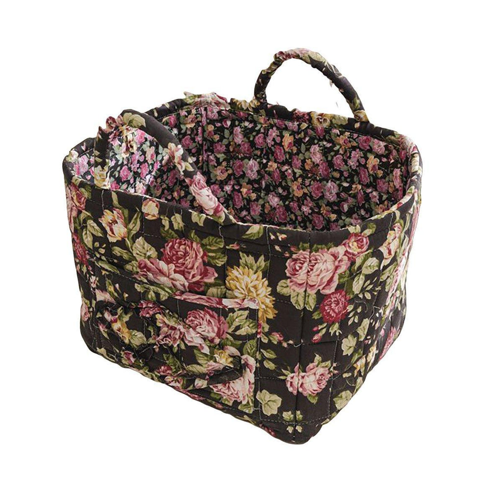 Portable Fabric Storage Basket Korean Pastoral Style Organizer for Home Sundries - Floral4
