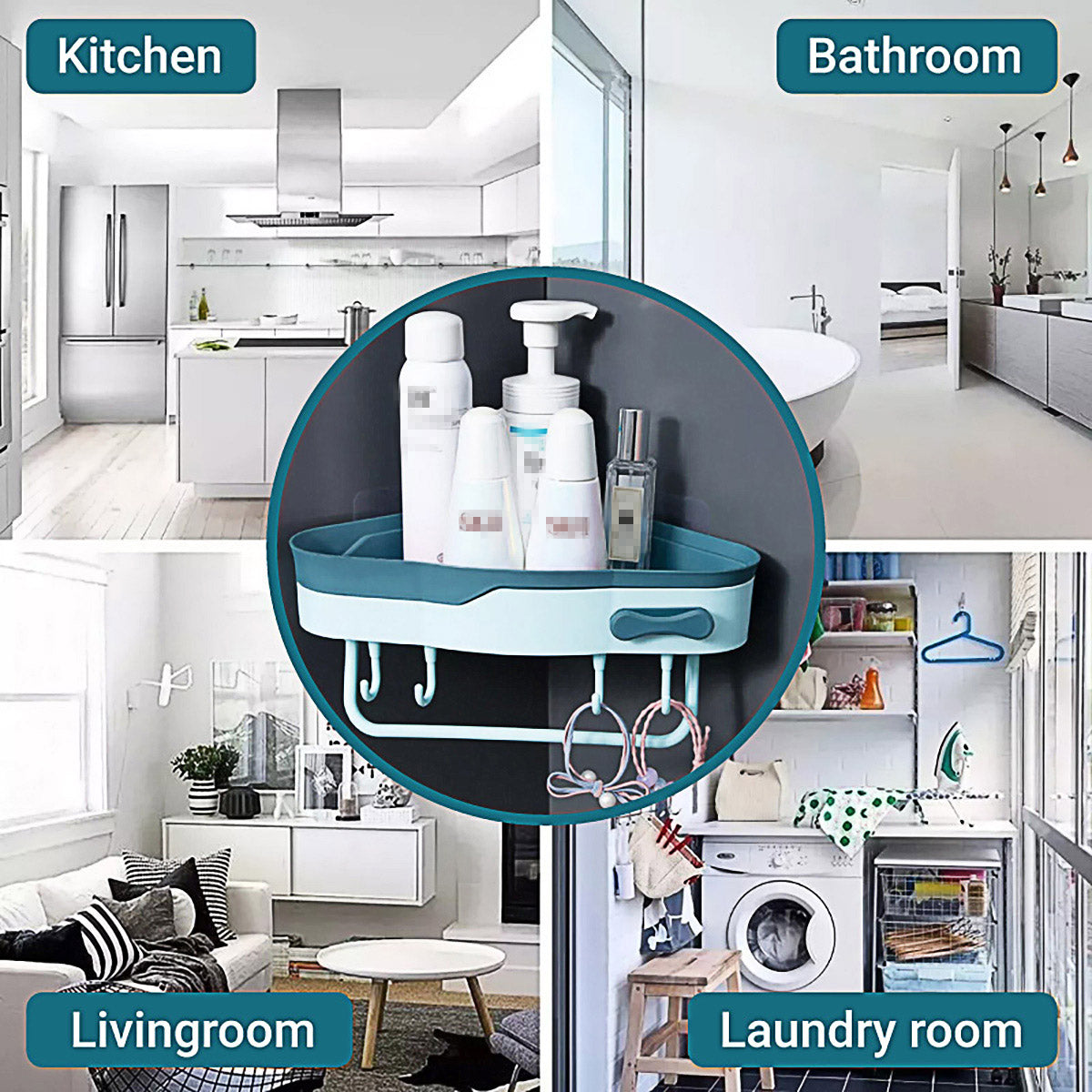 Bathroom Corner Shower Shelf Shampoo Soap Caddy Holder Rack Storage Organiser - White