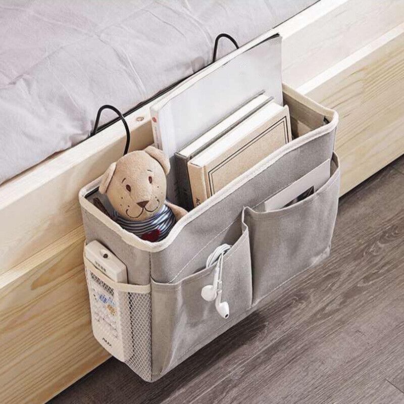 Hanging Bedside Storage Caddy with Pockets for Bunk Bed Dorm Couch Organizing - Light Green