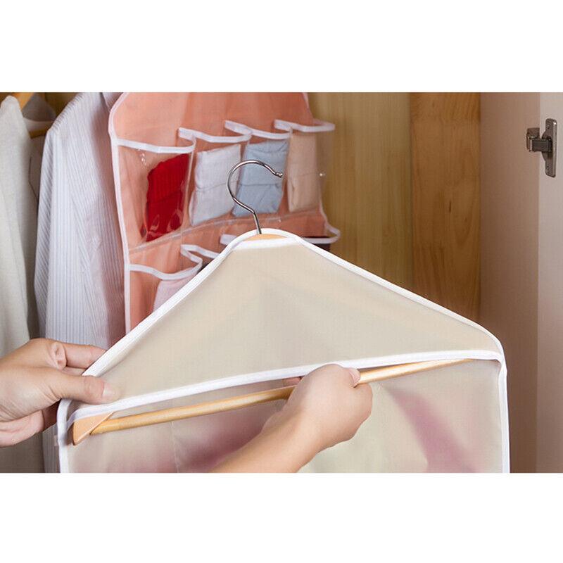 16 Pockets Hanging Wardrobe Storage Organizer Bag for Socks and Underwear - Rose Red