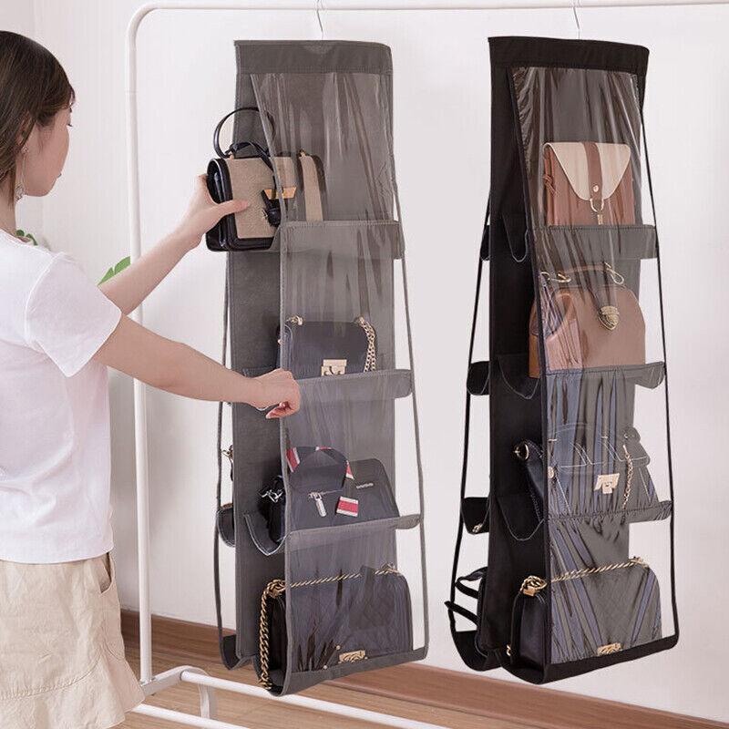 8 Pocket Double-sided Bag Handbag Storage Holder Hanging Organizer Shelf - Grey