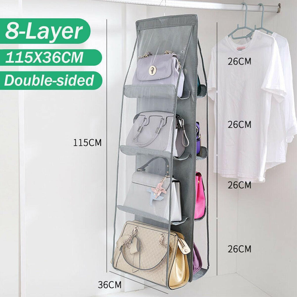 8 Pocket Double-sided Bag Handbag Storage Holder Hanging Organizer Shelf - Black
