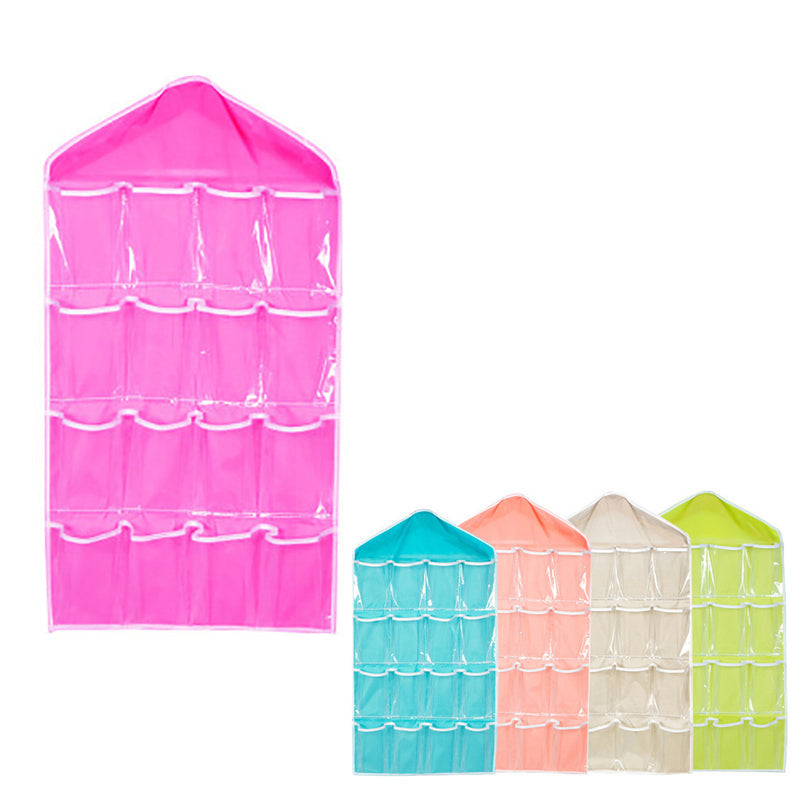16 Pockets Hanging Wardrobe Storage Organizer Bag for Socks and Underwear - Green