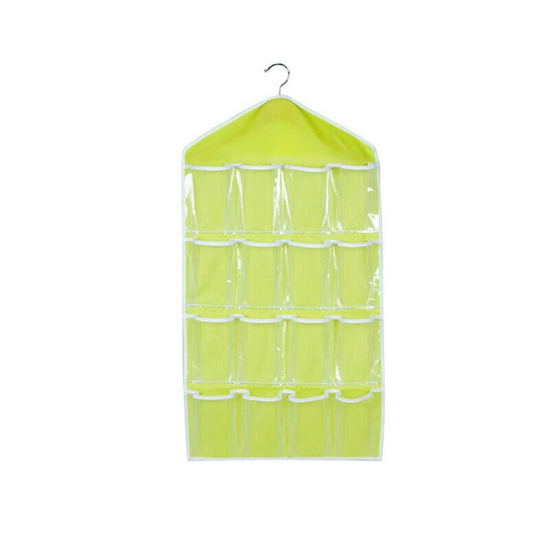 16 Pockets Hanging Wardrobe Storage Organizer Bag for Socks and Underwear - Green