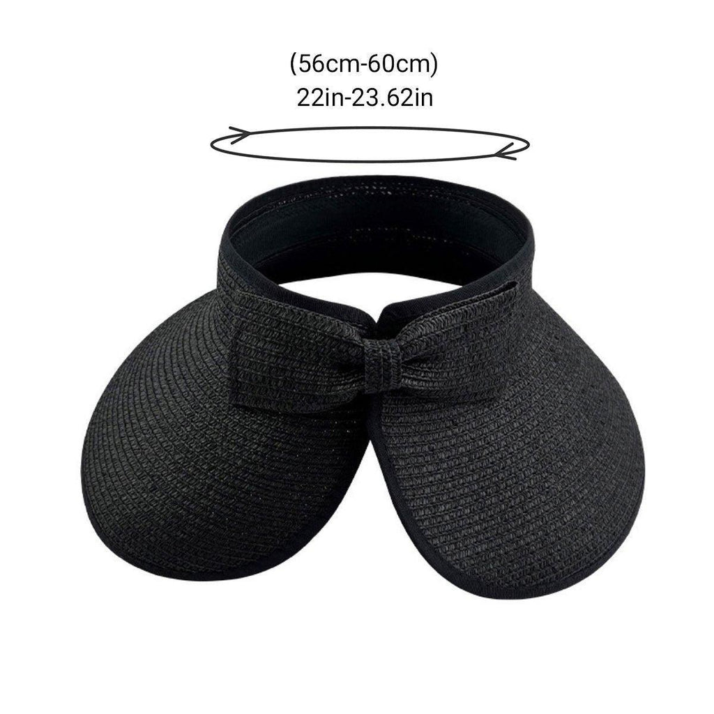 Women Roll Up Sun Visor Wide Brim Straw Hat Summer Foldable UV Protection Cap - Beige