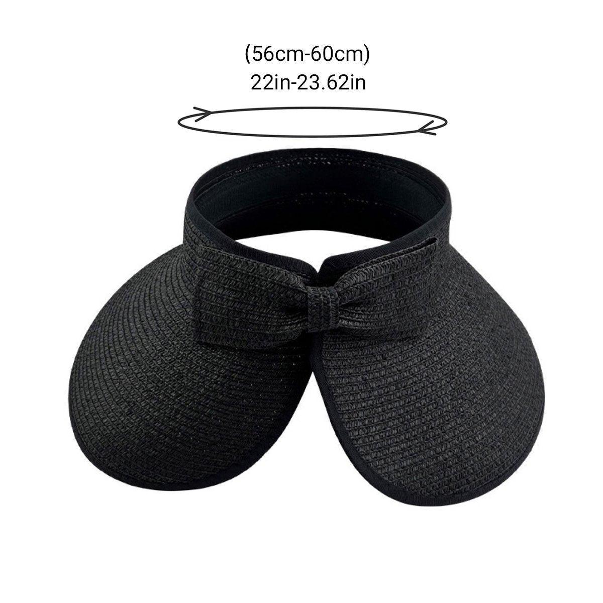 Women Roll Up Sun Visor Wide Brim Straw Hat Summer Foldable UV Protection Cap - Beige