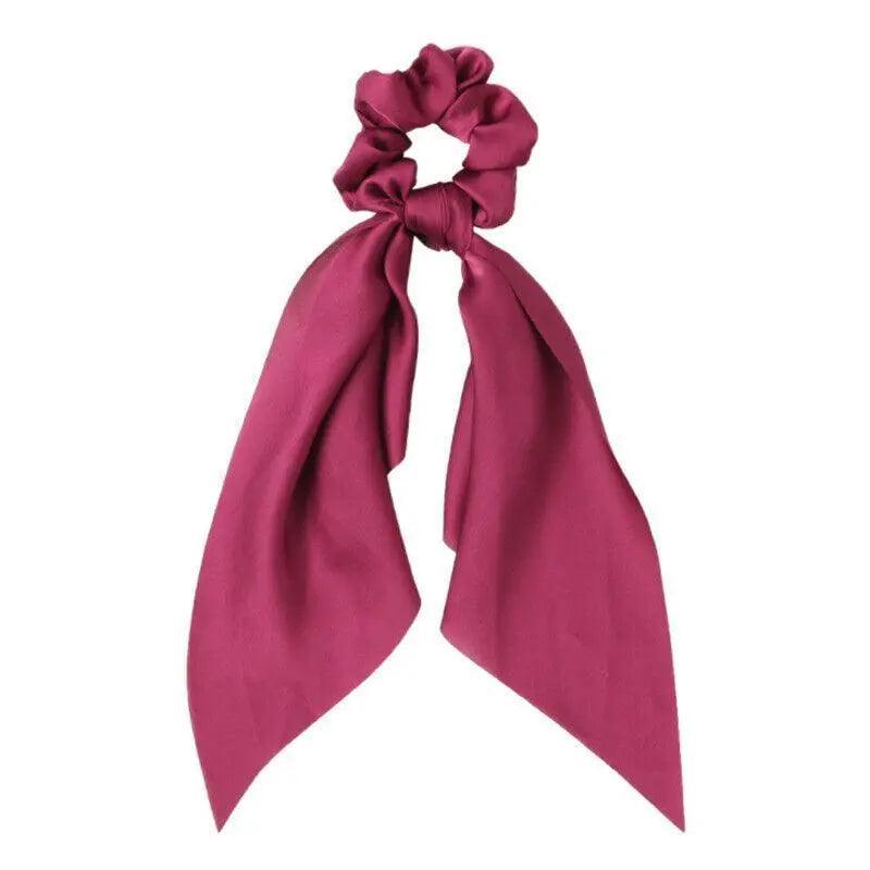 Chiffon Ponytail Scarf Bow Elastic Hair Rope Tie Scrunchies Ribbon Hair Bands - Black