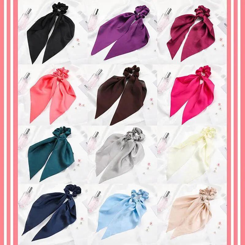 Chiffon Ponytail Scarf Bow Elastic Hair Rope Tie Scrunchies Ribbon Hair Bands - Navy