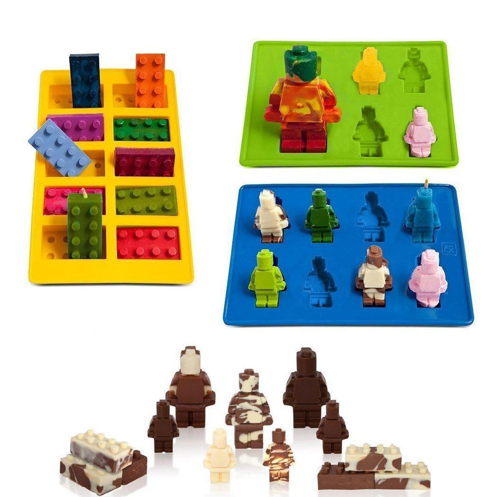 Brick Figure Man Silicone Mold Chocolate Block Cake Mould Ice Cube Tray - Red-Square