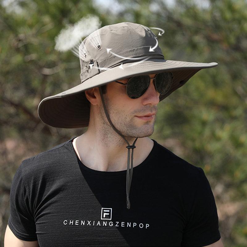 Outdoor Uv Protection Sun Hat Wide Brim Cap Quick-Drying Hat For Fishing Hiking - Black