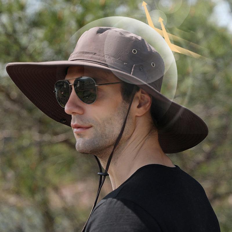 Outdoor Uv Protection Sun Hat Wide Brim Cap Quick-Drying Hat For Fishing Hiking - Black